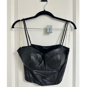 🖤 Liz & Sara Black Faux Leather Strappy Bralette Crop Top XL | Edgy Babe Vibes